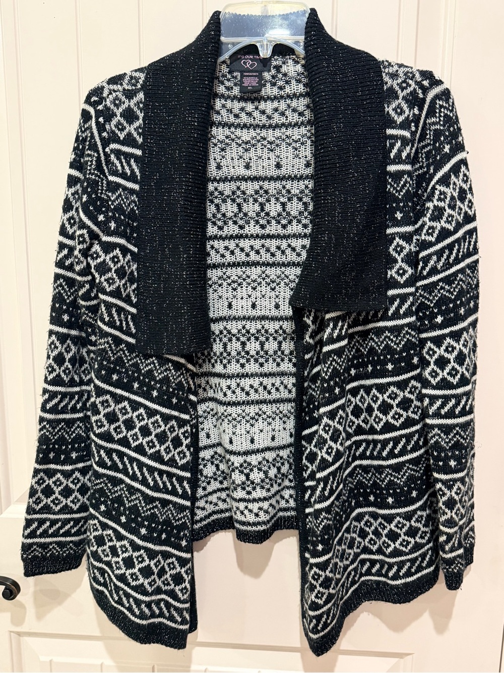 It's Our Time Black & White Patterned Open-Front Shawl Cardigan